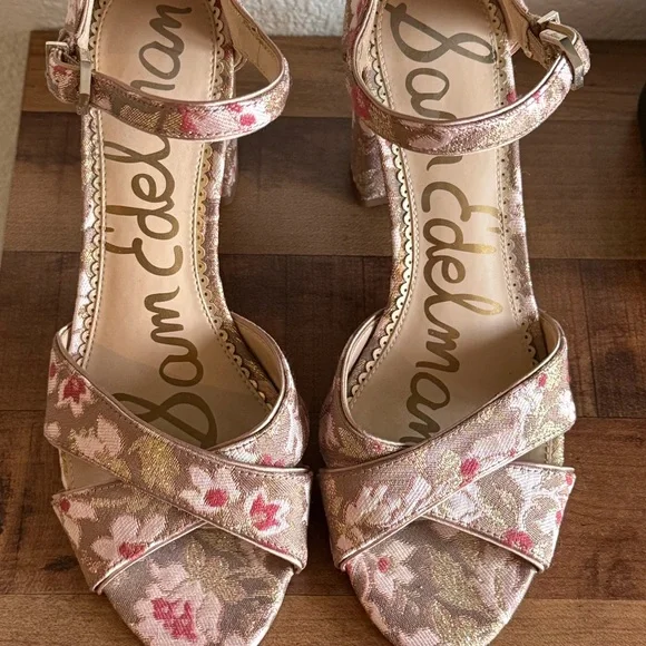 Sam Edelman Orlane Pink Floral Ankle-Strap Block Heel Sandal - Picture 6 of 7